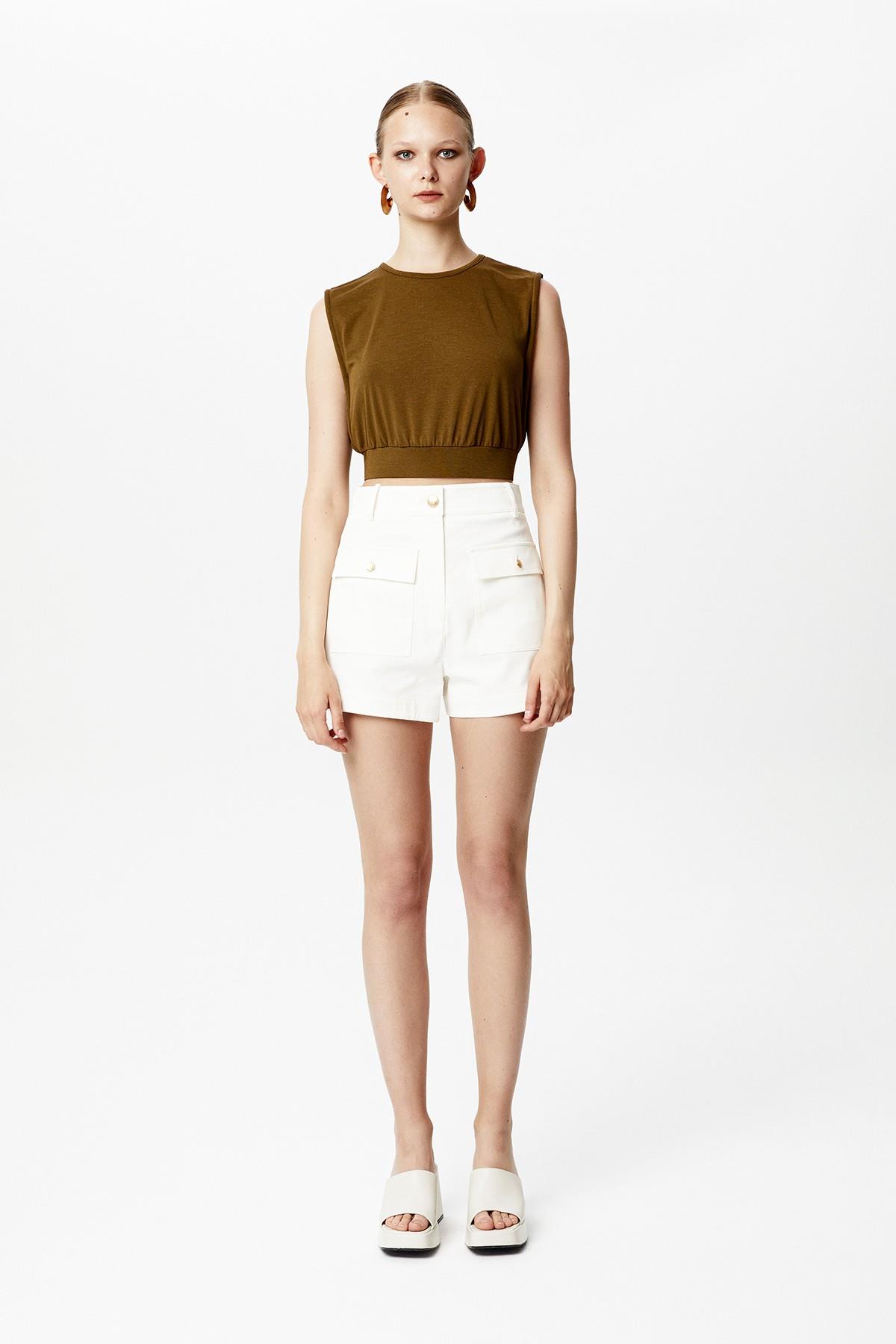 Büzgülü Haki Basic T-Shirt
