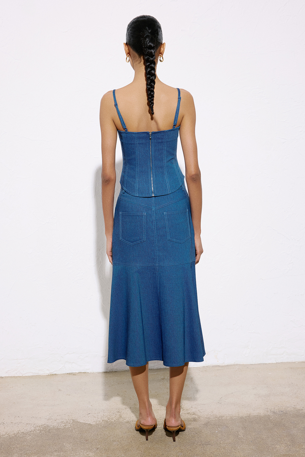 Denim Dokulu Midi Mavi Etek · 8