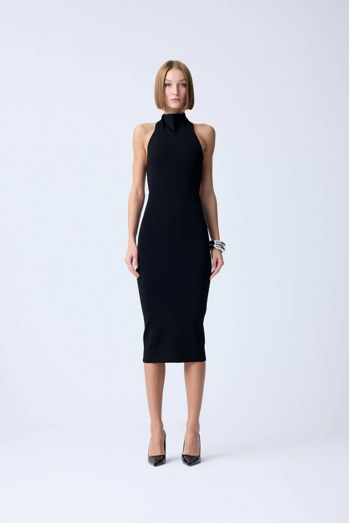 brown dress with black tights Ribbed Knit Midi Sweater Dress Black / XXL main image 1