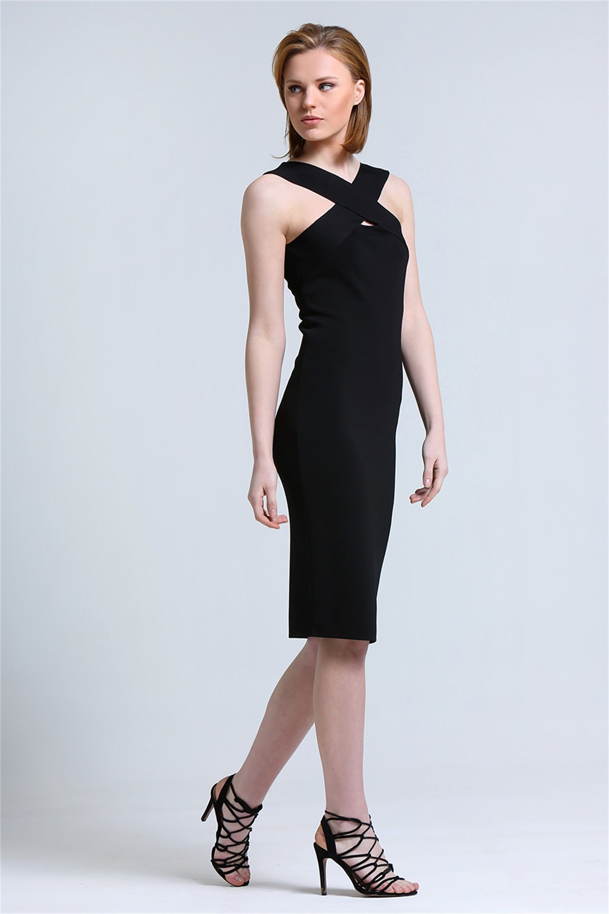 Önü Çapraz Geçişli Triko Elbise Siyah | DRESSES | RUE