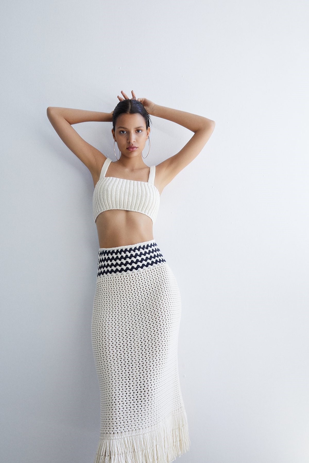 Örgü Ekru Crop Top · 2