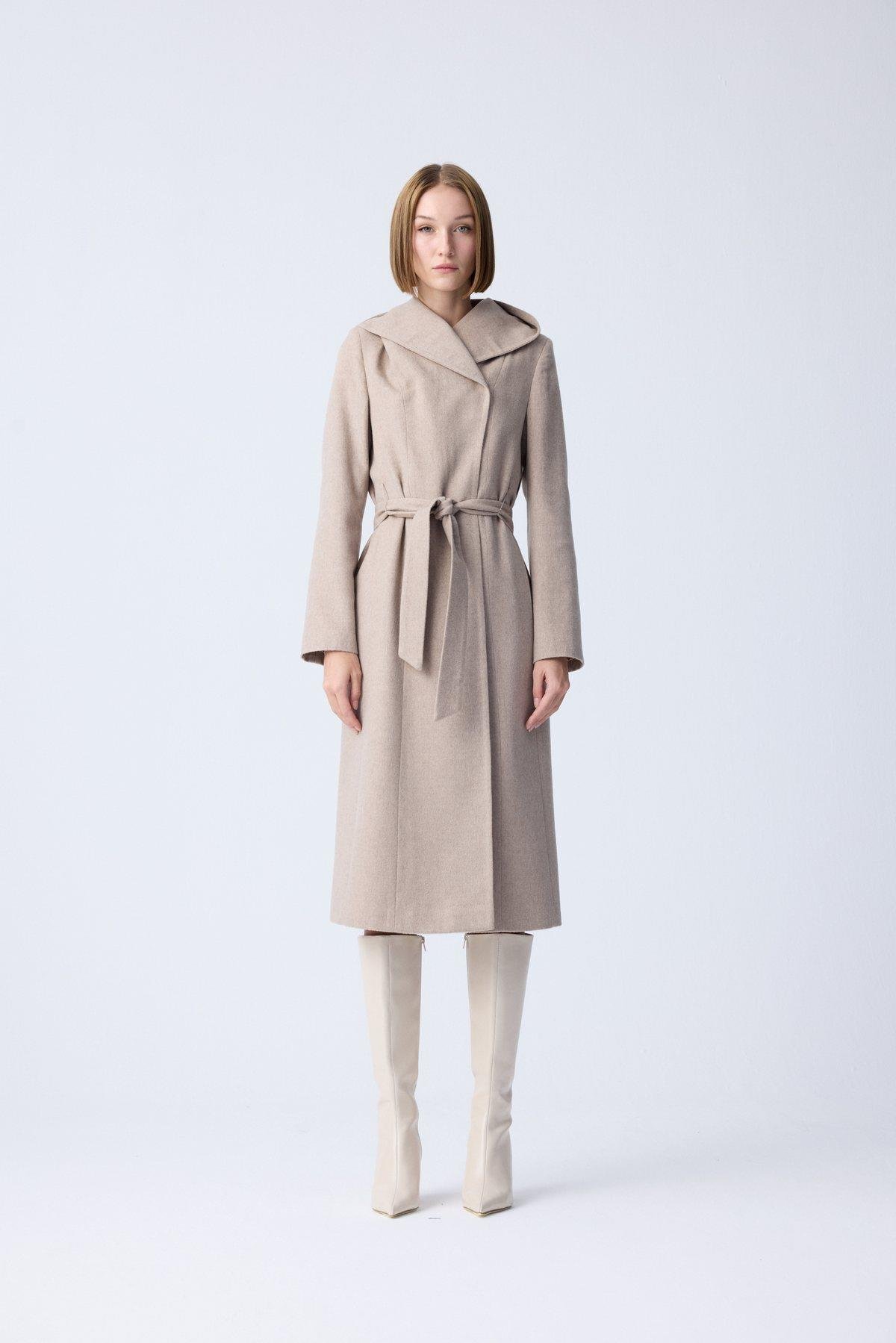 Shawl Collar Cashmere Beige Coat| Rue Les Createurs