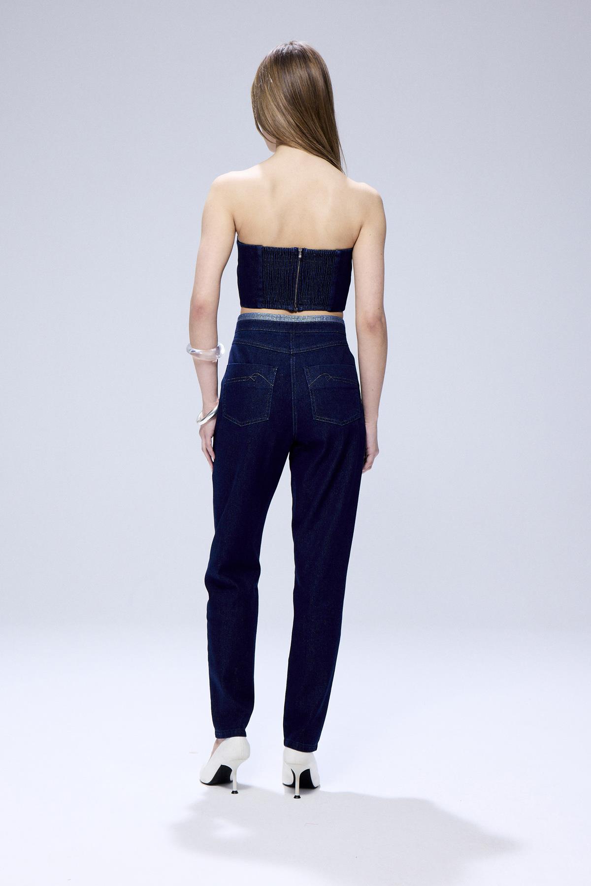 Sim Detaylı Straplez Lacivert Denim Büstiyer · 6