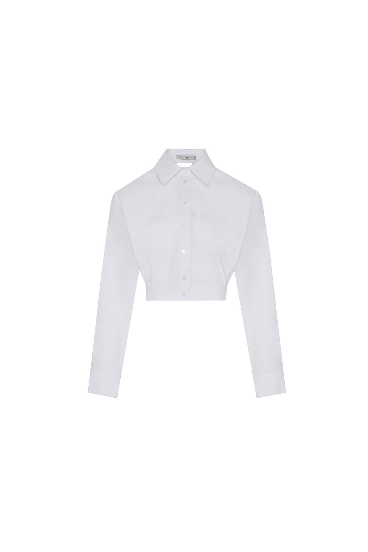 Back Decollete Pocketed White Crop Shirt Rue Les Createurs