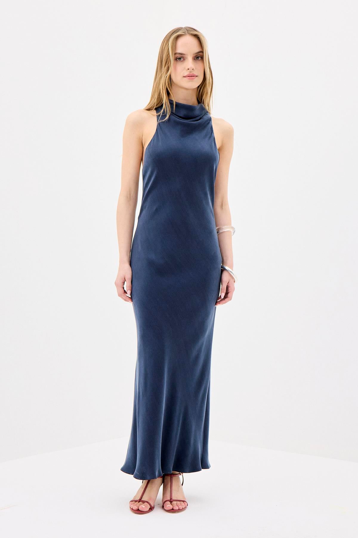 Backless Elegant Navy Long Dress | Rue Les Crateurs Backless Elegant Navy Long Dress | Rue Les Crateurs