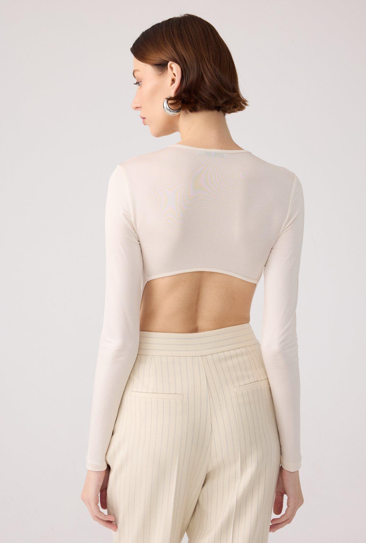 Open-Back Long-Sleeve Ecru Bodysuit | Rue Les Createurs