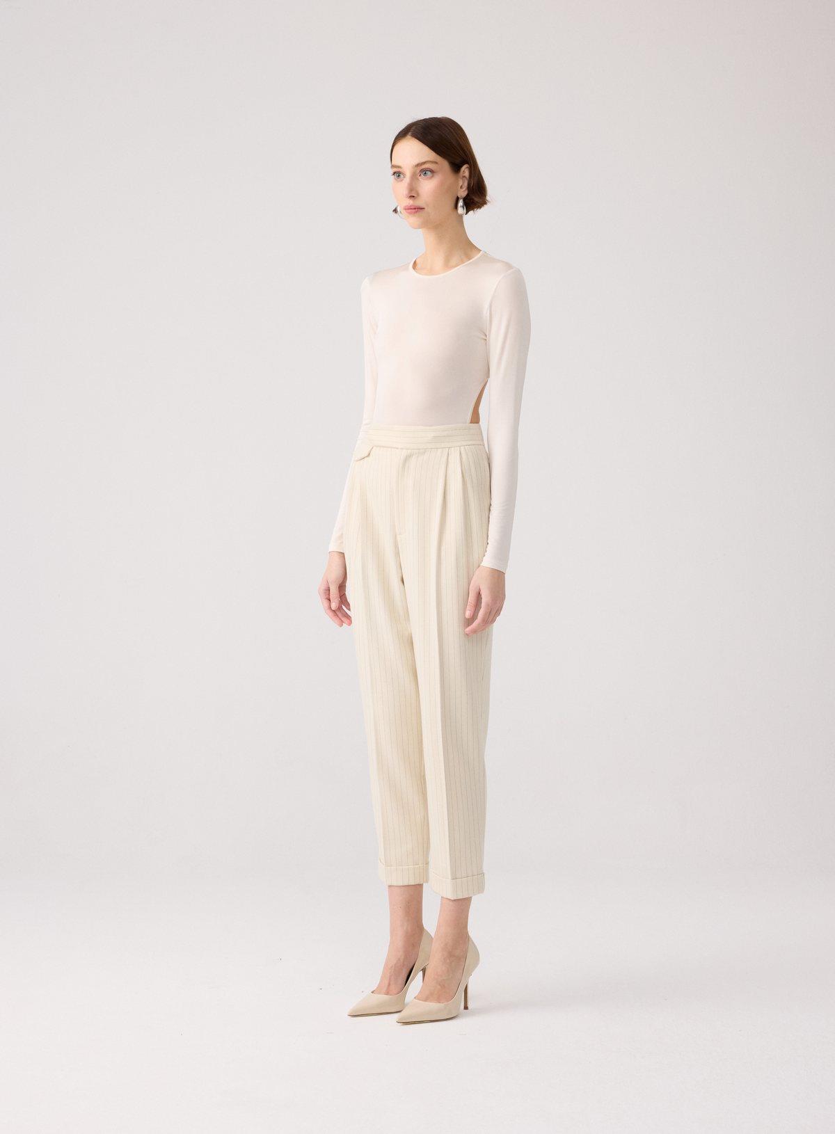 Open-Back Long-Sleeve Ecru Bodysuit | Rue Les Createurs