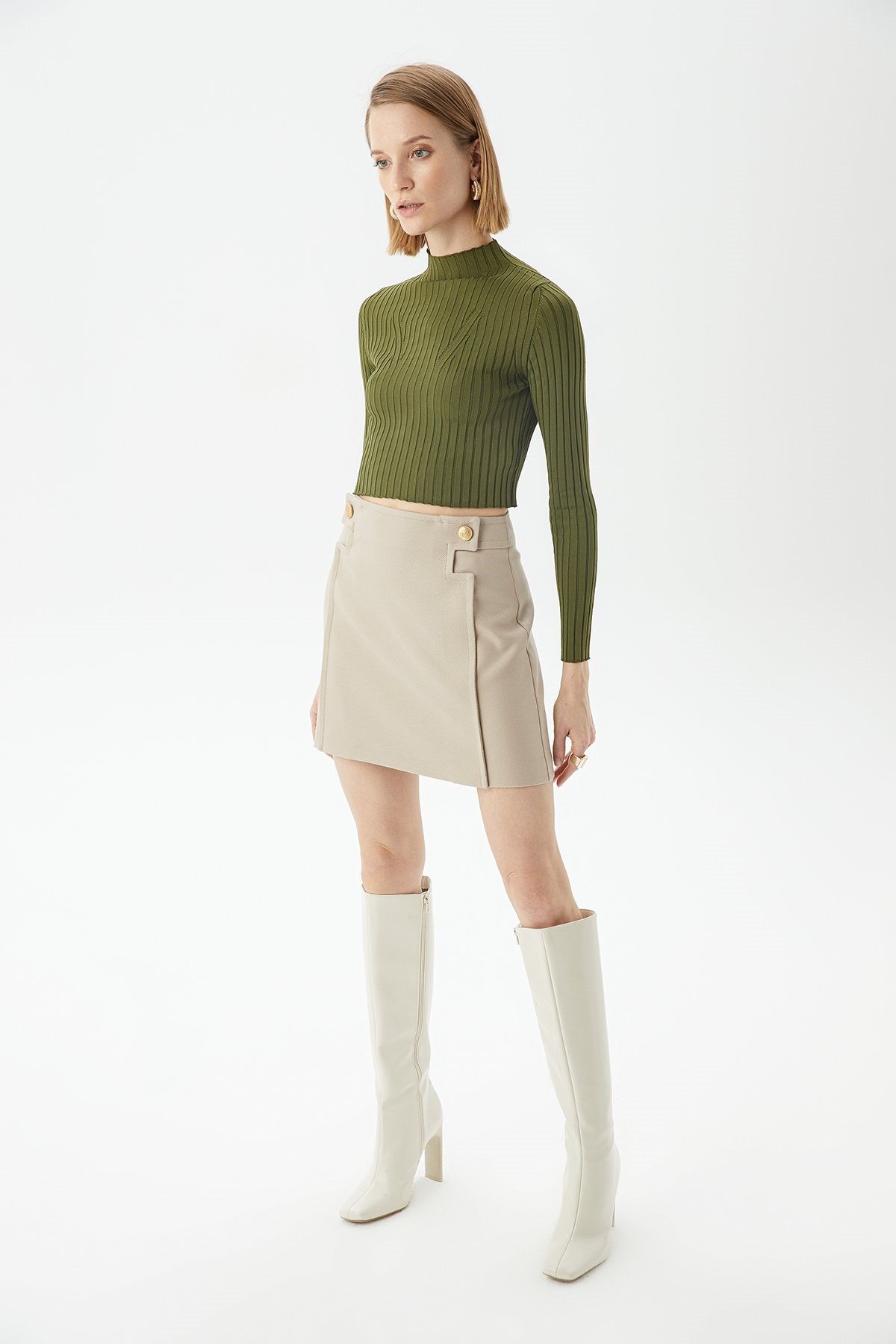 Jade highwaist mini skirt BEIGE Sサイズ ANDMARY】Jade highwaist mini skirt