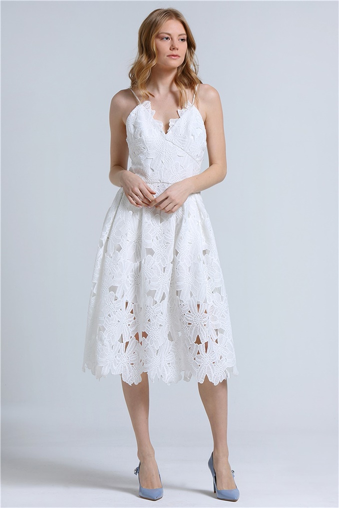 Askılı Güpür Dantel Elbise Ekru | DRESSES | RUE