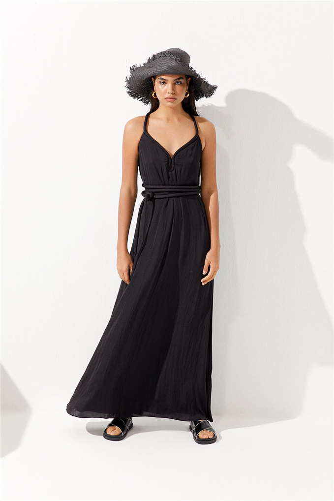 Siyah Askılı Uzun Elbise | Elbise | RUE STUDIO