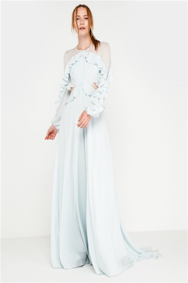 Sırt Dekolteli Abiye Elbise Buzmavı | DRESSES | RUE