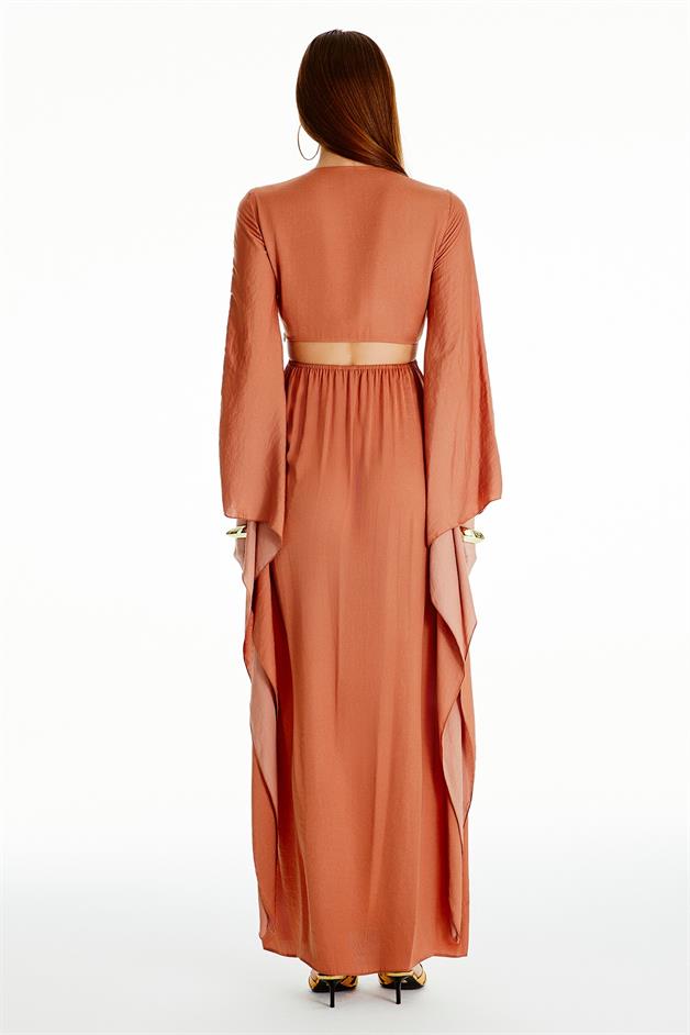 Pelerin Kollu Kiremit Uzun Elbise Online Sipariş