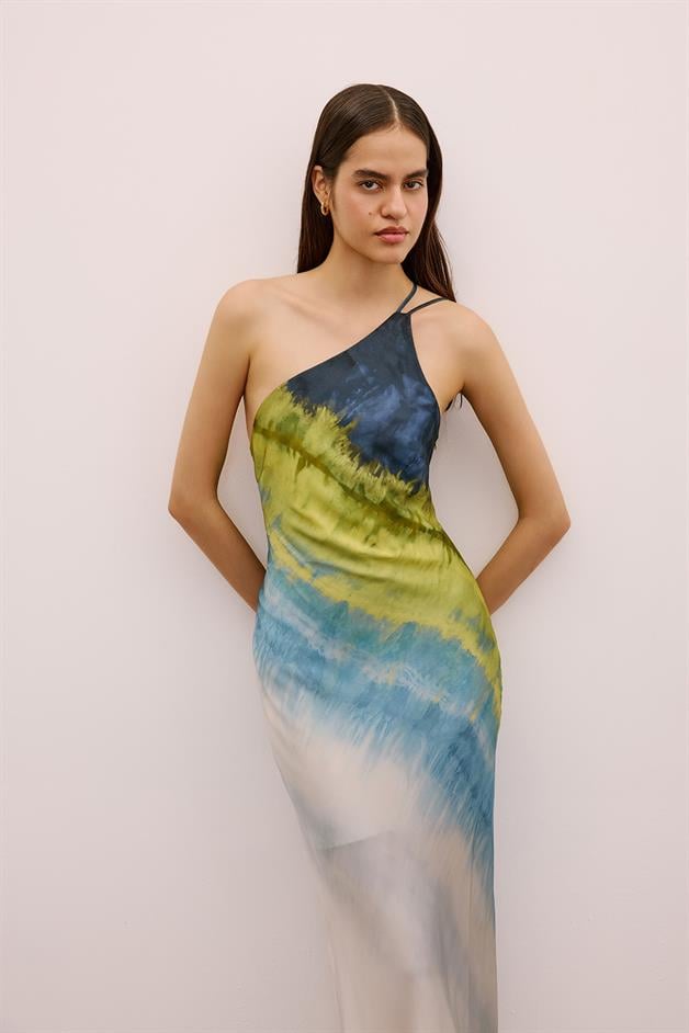☆送料・関税込☆TheOpen Product★OMBRE ONE-SHOULDER DRESS★ One-Shoulder Ombre Midi Green Dress