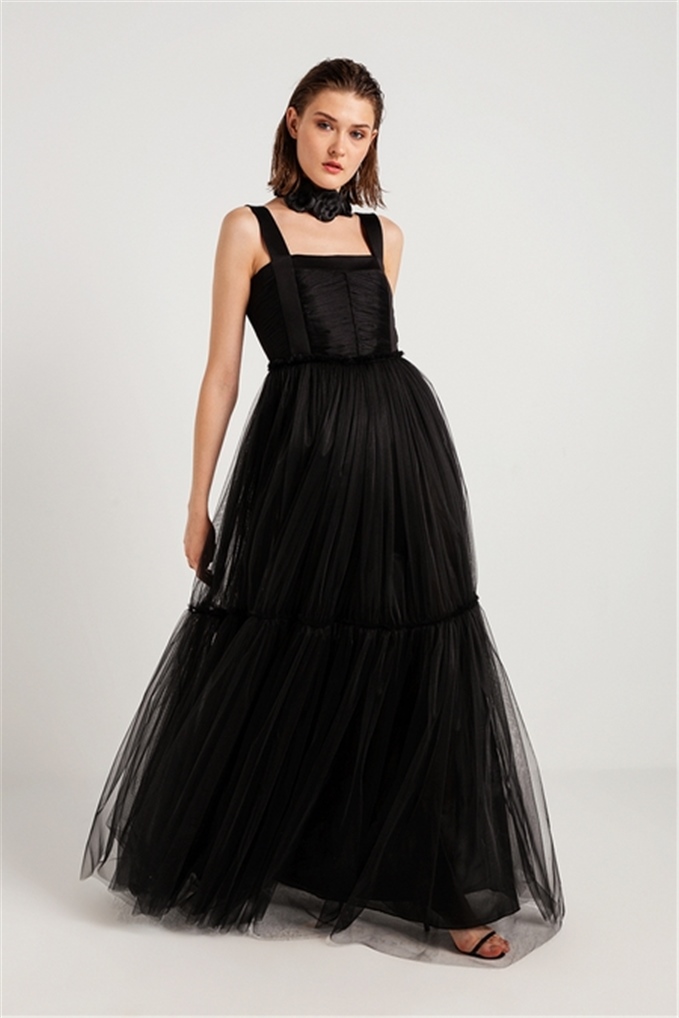 Tül Abiye Elbise Siyah | DRESSES | RUE