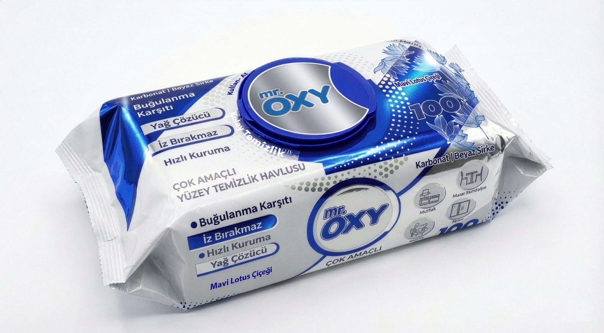 Mr.Oxy Yüzey Temizlik Havlusu Mavi Lotus Çiçeği 100'lü