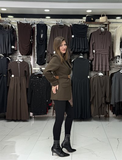 Acı Kahve Kemer Detaylı Blazer Ceket