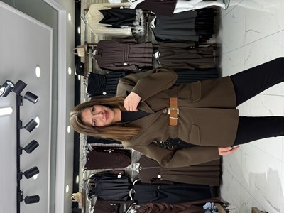 Acı Kahve Kemer Detaylı Blazer Ceket