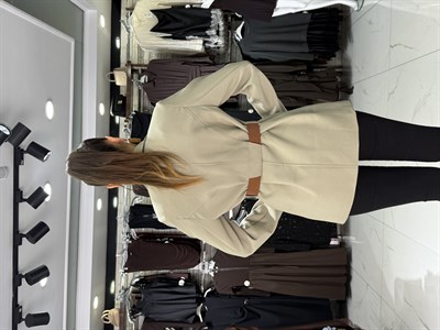 Açık Haki Kemer Detaylı Blazer Ceket