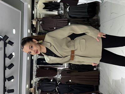 Açık Haki Kemer Detaylı Blazer Ceket