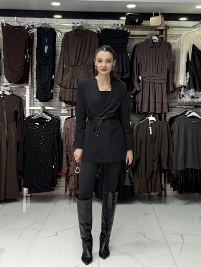 Apoletli Siyah Blazer Ceket