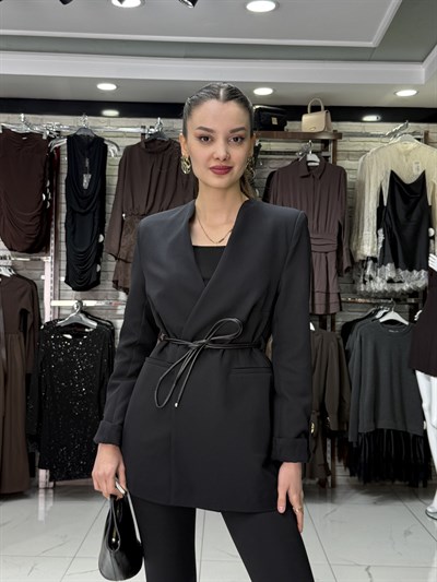 Apoletli Siyah Blazer Ceket