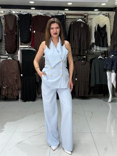 Bebe Mavisi Yelek Pantolon Takım