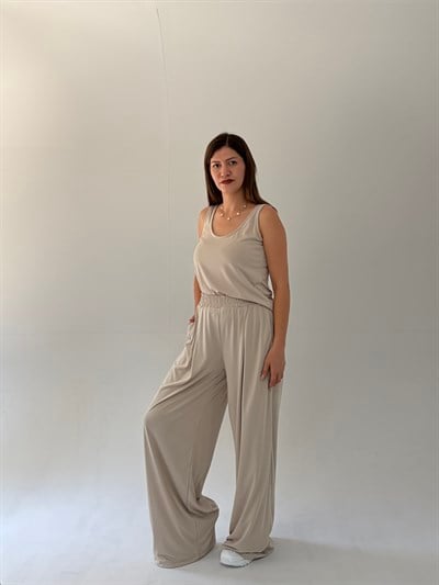 Bej Paça Lastikli Takım
