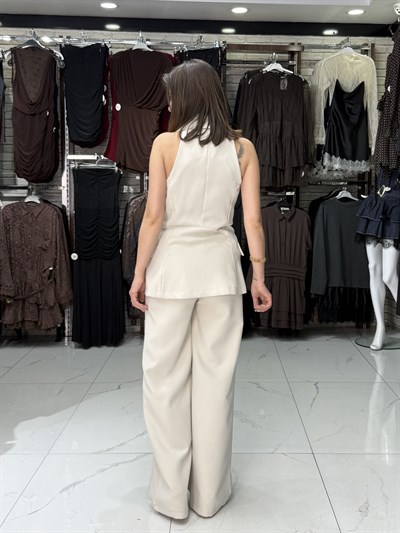 Bej Yelek Pantolon Takım
