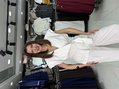 Beyaz Bel Kuşaklı Yelek Pantolon Takım