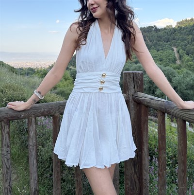 Beyaz Keten elbise