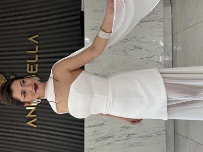 Beyaz Melissa Şal Detay Tül Abiye