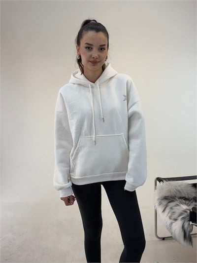 Beyaz Yıldız Baskılı Taşlı Sweat