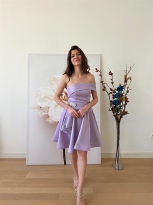 Bogola Broşlu Mini Abiye Mor