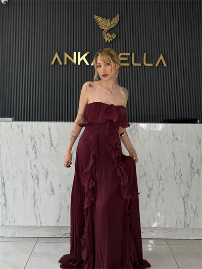 Bordo Angel Straplez Abiye