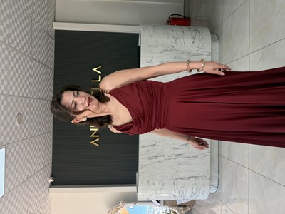 Bordo Degaje Yaka Saten Abiye