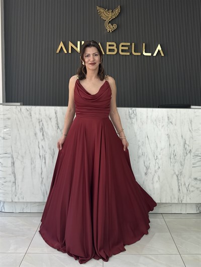 Bordo Degaje Yaka Saten Abiye