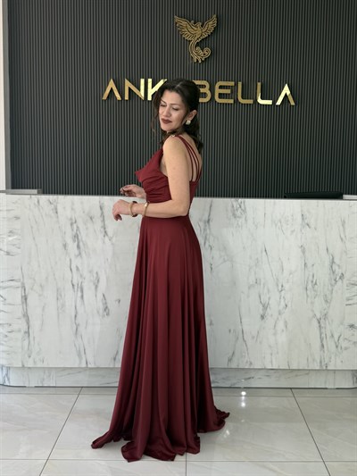 Bordo Degaje Yaka Saten Abiye