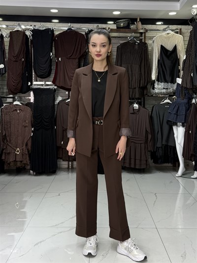 Çizgili Astarlı Acı Kahve Blazer