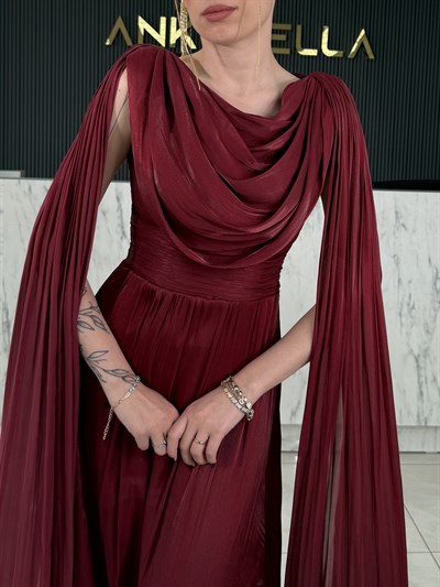 Dauphıne Dökümlü Bordo Abiye