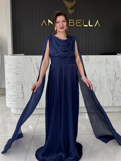 Dauphıne Dökümlü Lacivert Abiye