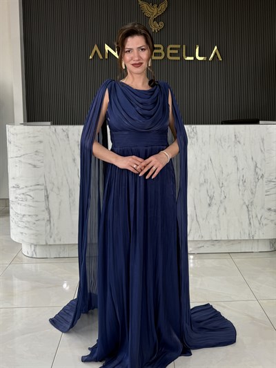 Dauphıne Dökümlü Lacivert Abiye