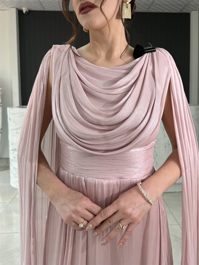 Dauphıne Dökümlü Pembe Abiye