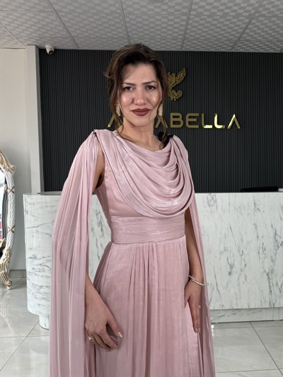 Dauphıne Dökümlü Pembe Abiye