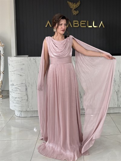 Dauphıne Dökümlü Pembe Abiye