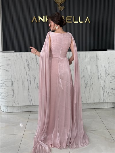 Dauphıne Dökümlü Pembe Abiye