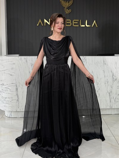 Dauphıne Dökümlü Siyah Abiye