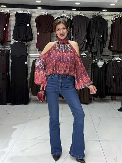 Kırmızı Şifon Bluz