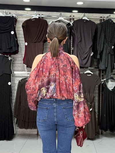 Kırmızı Şifon Bluz