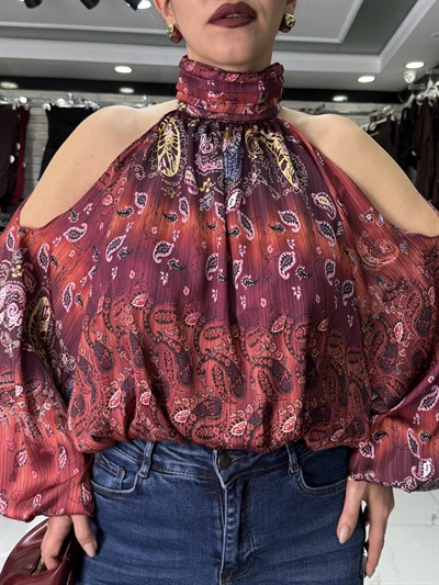 Kırmızı Şifon Bluz