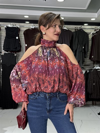 Kırmızı Şifon Bluz